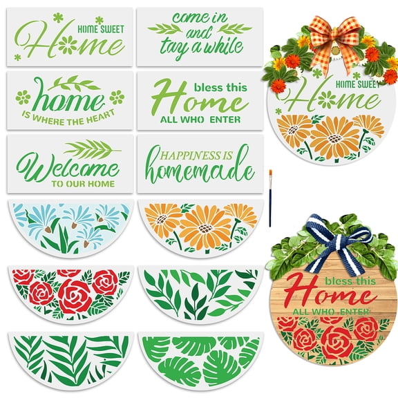1 Set PET Hollow Out Drawing Painting Stencils for DIY Scrapbook Photo Album with Art Paint Brushes Leaf Painting Stencils: 300x140mm 12pcs/set