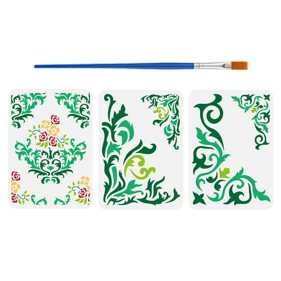 1 Set PET Hollow Out Drawing Painting Stencils with 1Pc Plastic Paint ...