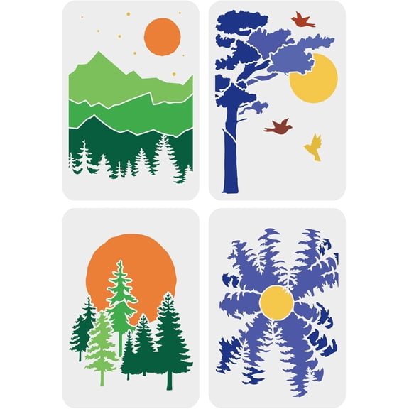 1 Set PET Hollow out Drawing Painting Stencils Sets for Teen Boys Girls for DIY Scrapbooking School Projects Ravine Scenery Theme Pattern