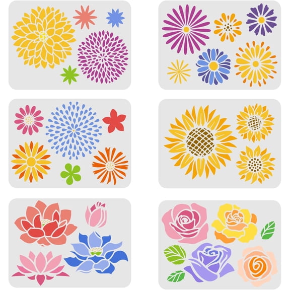 1 Set PET Plastic Drawing Painting Stencils Templates Sets Floral Pattern 29.7x21cm 6 sheets/setDIY