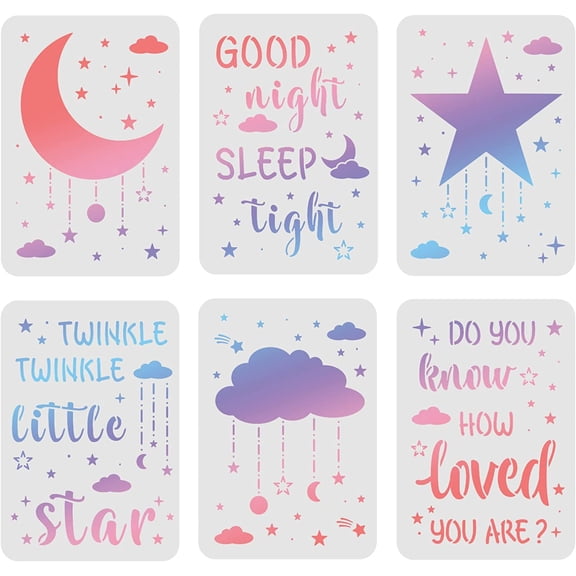 1 Set PET Plastic Drawing Painting Stencils Templates Sets Star Pattern 29.7x21cm 6 sheets/set