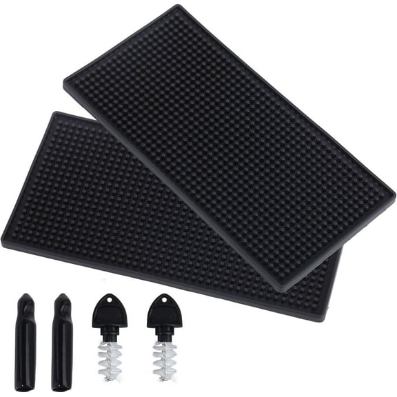 1 Set PVC Anti-Slip Table Mat with Silicone Bottle Caps Plastic & 304 Stainless Steel Beer Tap Cleaning Brushes Black