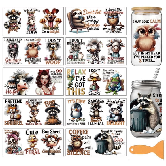 1 Set PVC DIY Heat Transfer Paper for UV Sublimation Animals 110x240mm 10 style 10pcs/set
