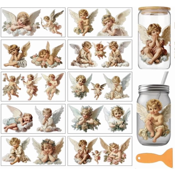 1 Set PVC DIY Heat Transfer Paper for UV Sublimation Cup Angel Fairy 110x240mm 10 style 1pc/style 10pcs/set for DIY