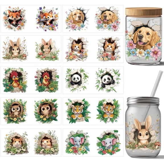 1 Set PVC DIY Heat Transfer Paper for UV Sublimation Cup Animals 110x240mm 10 style 1pc/style 10pcs/set