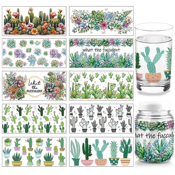 1 Set PVC DIY Heat Transfer Paper for UV Sublimation Cup Cactus 110x240mm 10 style 1pc/style 10pcs/set