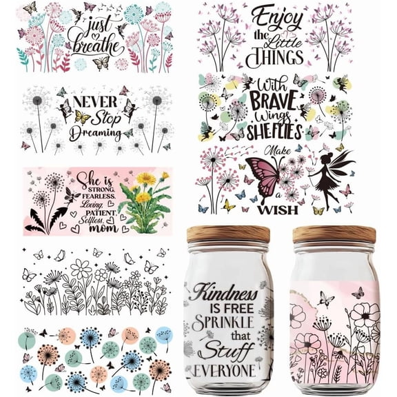 1 Set PVC DIY Heat Transfer Paper for UV Sublimation Cup Dandelion 110x240mm 10 style 1pc/style 10pcs/set creative