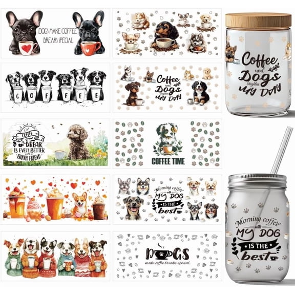 1 Set PVC DIY Heat Transfer Paper for UV Sublimation Cup Dog 110x240mm 10 style 1pc/style 10pcs/set