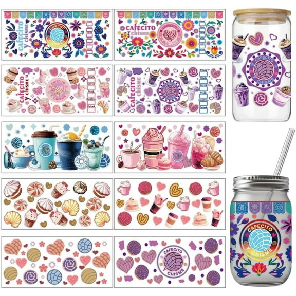 1 Set PVC DIY Heat Transfer Paper for UV Sublimation Cup Drink 110x240mm 10 style 1pc/style 10pcs/set