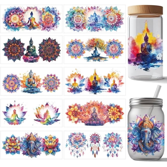 1 Set PVC DIY Heat Transfer Paper for UV Sublimation Cup Floral 110x240mm 10 style 1pc/style 10pcs/set