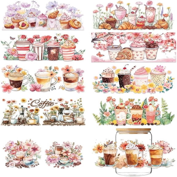 1 Set PVC DIY Heat Transfer Paper for UV Sublimation Cup Flower 110x240mm 10 style 1pc/style 10pcs/set DIY