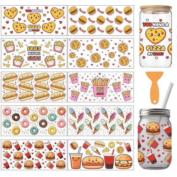 1 Set PVC DIY Heat Transfer Paper for UV Sublimation Cup Food 110x240mm 10 style 1pc/style 10pcs/set DIY