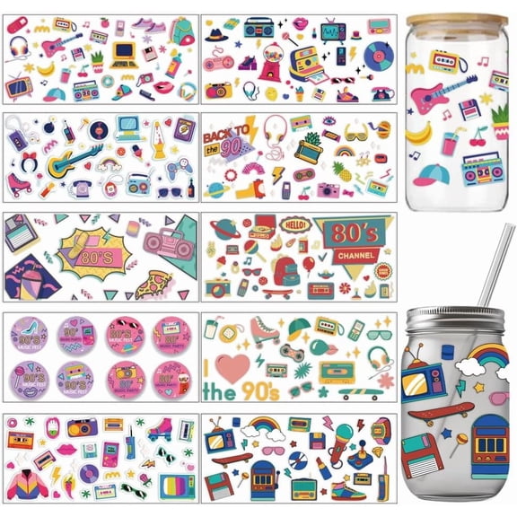 1 Set PVC DIY Heat Transfer Paper for UV Sublimation Cup Mixed Shapes 110x240mm 10 style 1pc/style 10pcs/set Material: PVC