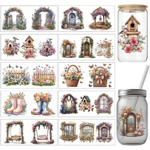1 Set PVC DIY Heat Transfer Paper for UV Sublimation Cup Mixed Shapes 110x240mm 10 style 1pc/style 10pcs/set