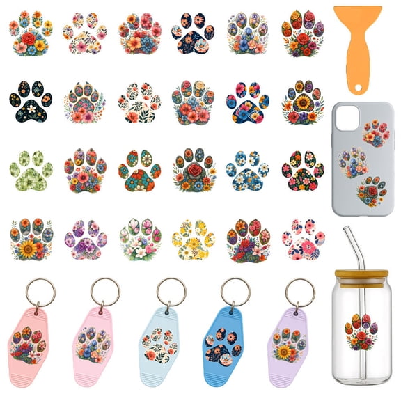 1 Set PVC DIY Heat Transfer Paper for UV Sublimation Cup Paw Print 240x110mm 2 styles 5pcs/style 10pcs/set