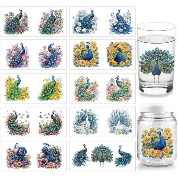 1 Set PVC DIY Heat Transfer Paper for UV Sublimation Cup Peacock 110x240mm 10 style 1pc/style 10pcs/set