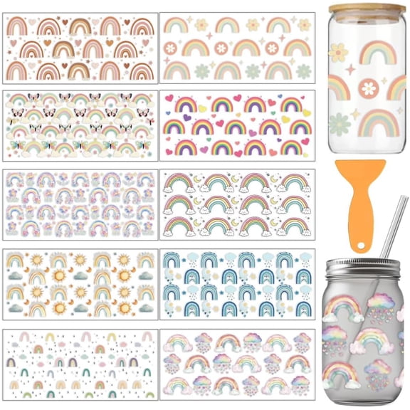 1 Set PVC DIY Heat Transfer Paper for UV Sublimation Cup Rainbow 110x240mm 10 style 1pc/style 10pcs/setDIY