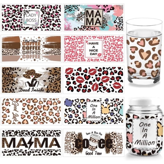 1 Set PVC DIY Heat Transfer Paper for UV Sublimation Cup Word 110x240mm 10 style 1pc/style 10pcs/set