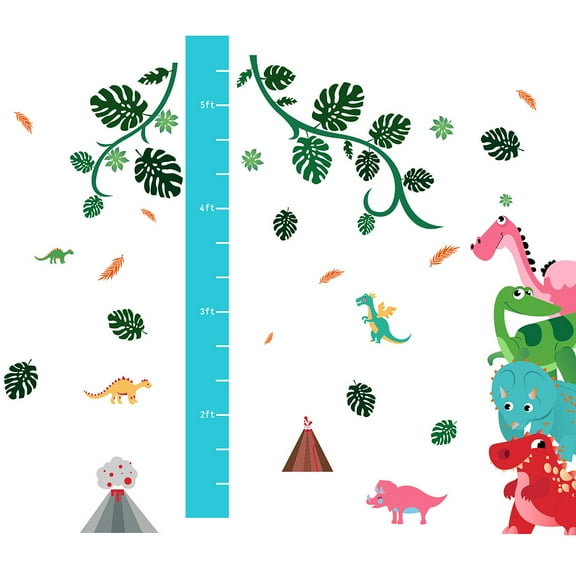 1 Set PVC Height Growth Chart Wall Sticker for Kids Measuring Ruler Height Dinosaur Colorful 900x390mm 3 sheets/set