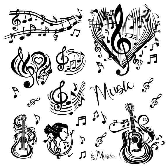 1 Set PVC Wall Stickers Set Rectangle for Home Living Room Bedroom Decoration Musical Note 200x290mm 4 sheets/set