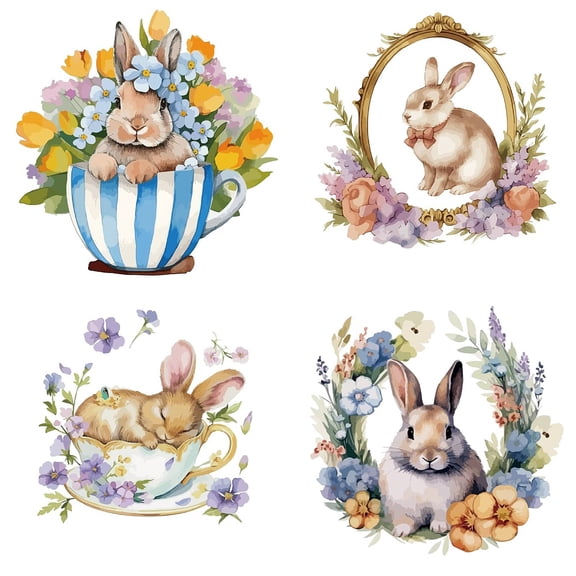 1 Set PVC Window Static Sticker Flat Round Shape for Window or Stairway Home Decoration Rabbit 160x160mm 4pcs/set DIY