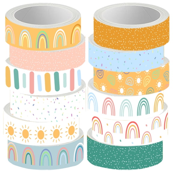1 Set Paper Adhesive Tape Set Rainbow 15mm 5m/roll 12 rolls/set