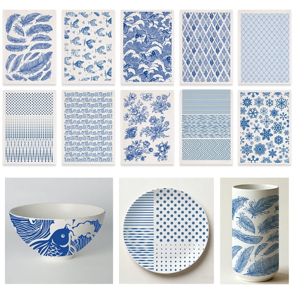 1 Set Paper Ceramic Decals Pottery Ceramics Clay Transfer Underglaze Flower Paper Mixed Shapes 520x370mm Pattern: 48x33mm 10 sheets/set