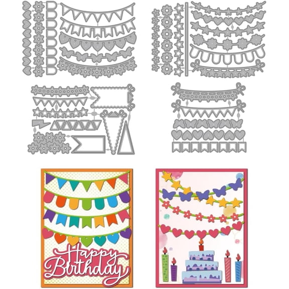 1 Set Party Banners Die Cuts for Card Making Colorful Flags Metal Cutting Dies Butterfly Love Flags Embossing Cutting Stencil for Scrapbooking Craft Paper Birthday Card Gift Decoration
