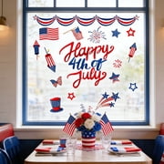 1 Set Patriotic Window Clings, Happy 4th of July USA Flag Window Decal with Bunting Hats Firecrackers, Reusable for Independence Day Home Glass, 8" x 12"