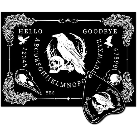1 Set Pendulum Dowsing Divination Board Set Rectangle Talking Board with Planchette Accessories Raven 11.2~30x9~21x5cm 2pcs/set