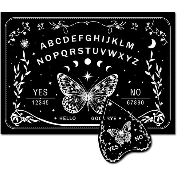 1 Set Pendulum Dowsing Divination Board Set Wooden Spirit Board Black Talking Board Game for Spirit Hunt Butterfly Pattern 300x210x5mm 2pcs/set