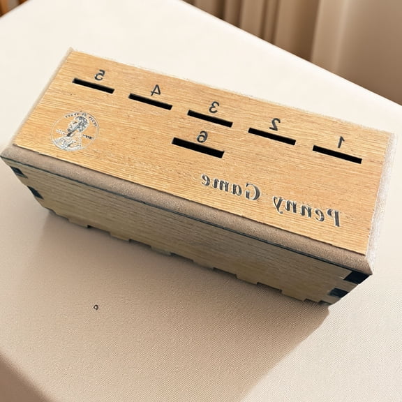 1 Set Penny Game Wooden Box Coin Board Game with for 2-6 Players, 6 x 2.5 x 2.5 Inches