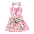 1 Set Pet Dress Bow Decor Ruffled Sleeves Dog Plaid Dress Summer Cat