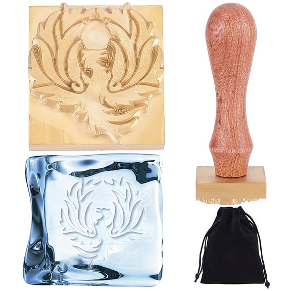 1 Set Phoenix Ice Stamp Ice Cube Stamp Ice Branding Stamp with Removable Brass Head & Wood Handle Vintage Ice Stamp for DIY Crafting Cocktail Whiskey Mojito Drinks Bar Making