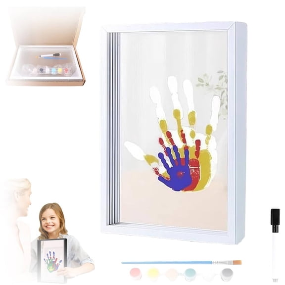 1 Set of Photo Frames Family Handprint Kit Family Ideas Keepsake Frame Diy Colorful Craft Kids Art Frame with 5 Paint Colors Personalized Familys for New Parents 5Ml