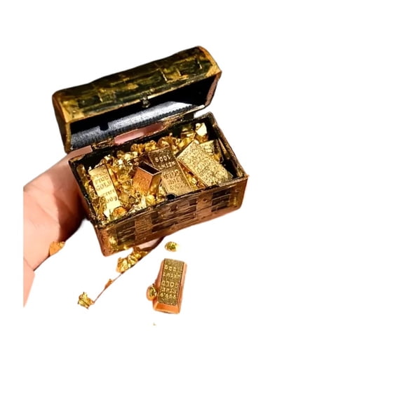 1 Set Pirate Treasure Chest Decor Kit, Gold Coins, Metal Ingots & Aquatic Scene Layout