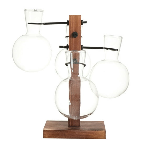 1 Set Plants Propagation Station with 4 Glass Vases Indoor House Plant Terrarium Kit Hydroponic Flower Holder Plants Container Decoration Table Centerpiece