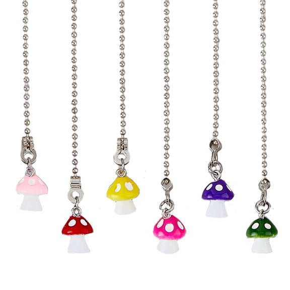 1 Set Plastic Ceiling Fan Pull Chain Extenders Mushroom Pendant Decoration with 304 Stainless Steel Ball Chains Mixed Color 335mm 6 colors