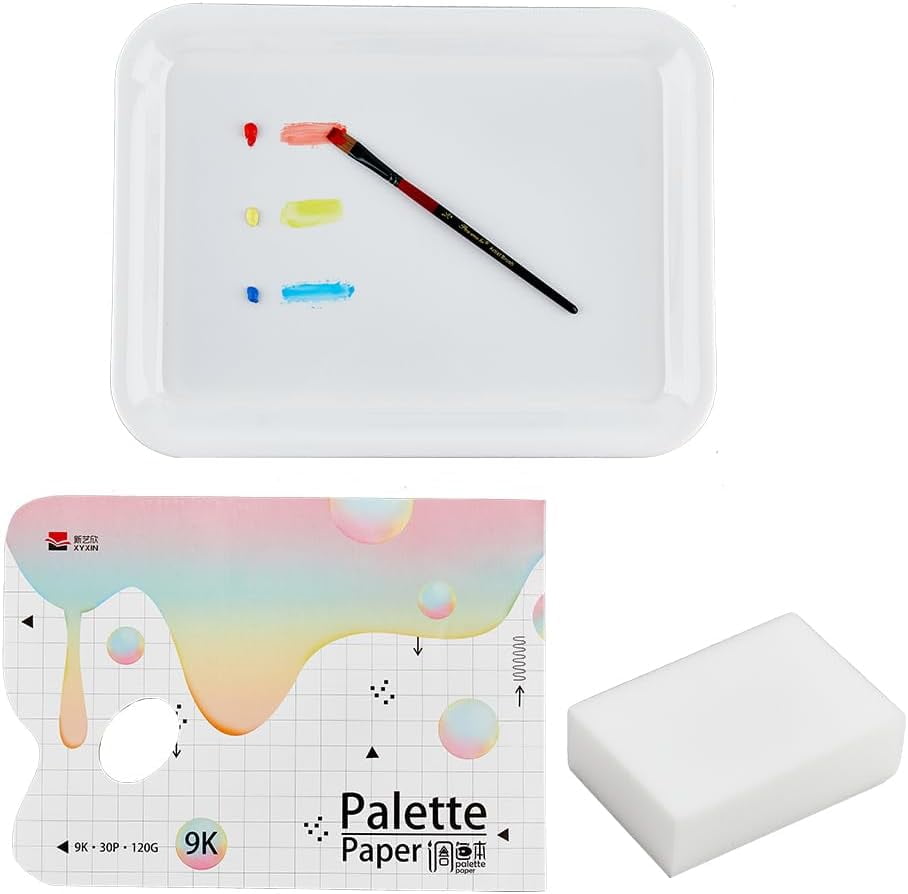 1 Set Plastic Color Palette 11.22x14.96x0.87 inch Rectangle Paint Tray Palette Model Paint Pigment Palette with Sponge for Adults Students to DIY Craft Painting Class Multi-color