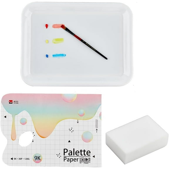 1 Set Plastic Color Palette 11.22x14.96x0.87 inch Rectangle Paint Tray Palette Model Paint Pigment Palette with Sponge for Adults Students to DIY Craft Painting Class Multi-color