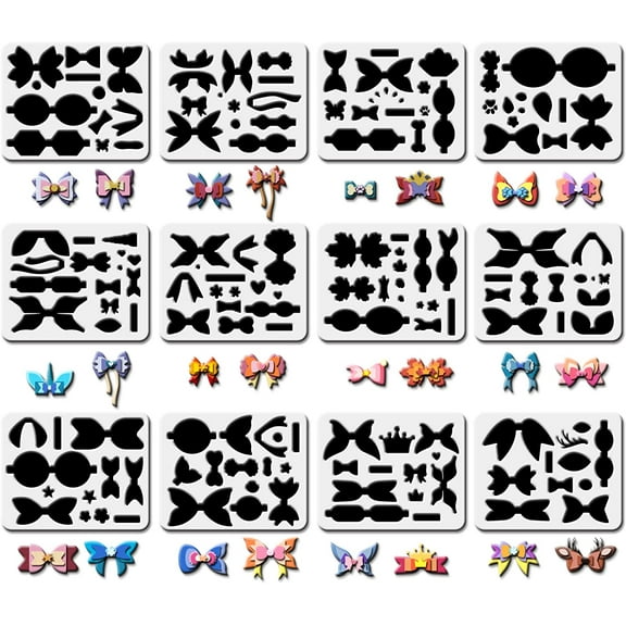1 Set Plastic Drawing Painting Stencils Templates Bowknot Pattern 25x20cm 12pcs/set