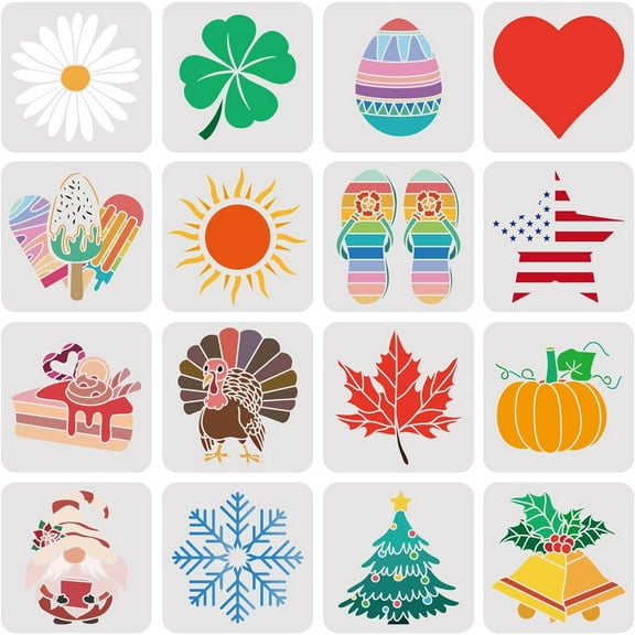 1 Set Plastic Drawing Painting Stencils Templates Sets Mixed Patterns 20x20cm 16pcs/set