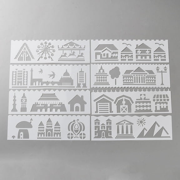 1 Set Plastic Drawing Stencil Drawing Scale Template For DIY Scrapbooking Building 185~186x55.5~86x0.3mm 8pcs/set