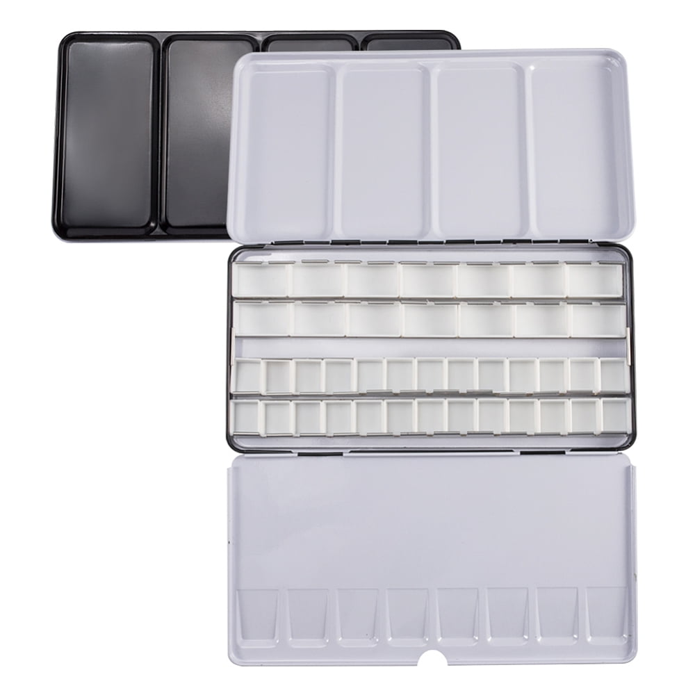 1 Set Plastic Empty Watercolor Paint Pans for Paint Case Art Palette Supplies and Iron Watercolor Oil Box Mixed Color 21.3x22.5x2.45x11.4cm