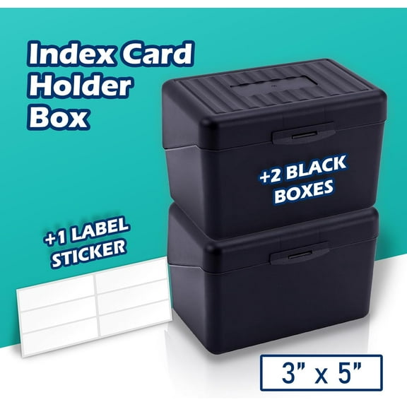 Worgeous Plastic Index Card Box Organizer with Secure Lid for Decor Black