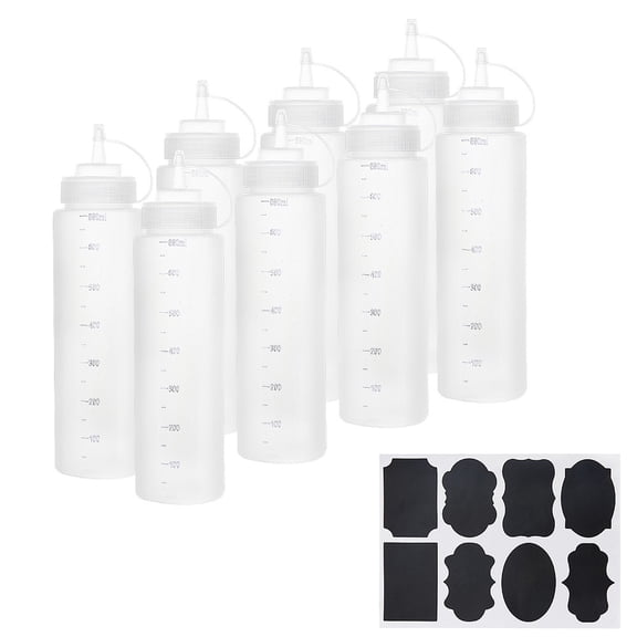 1 Set Plastic Squeeze Bottles & Chalkboard Sticker Labels Kits with Twist On Cap Lids and Discrete Measurements for Ketchup Sauces Paint White 6.8x26cm Capacity: 680ml 8pcs/set