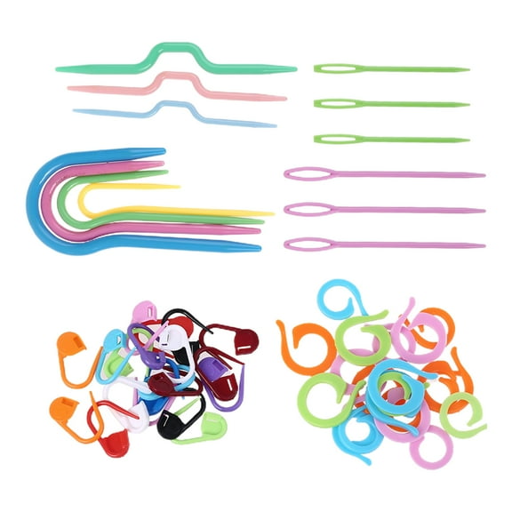 1 Set Plastic Twist Curved Hand Knit Knitting Needles U-shaped Cable Needles Stitch Marker Stitch Counter Rings