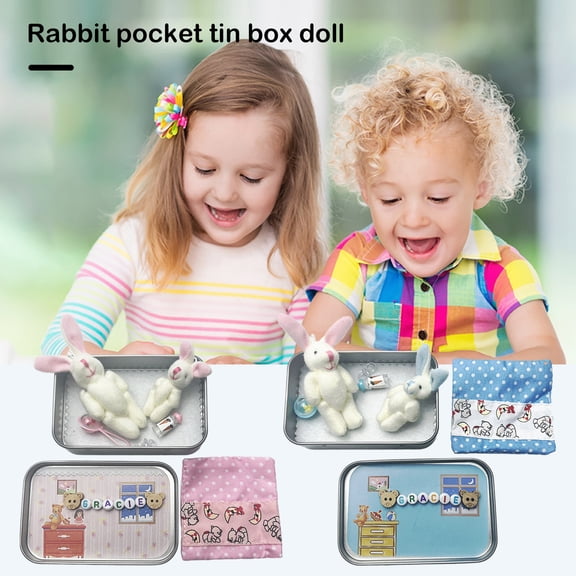 1 Set Plush Bunny Toy Kit with Nipple Feeding Bottle Letter Buttons Bear Charm Cloth Bag Pocket-size Iron Box Easter Festival Kids Gift Party Favors