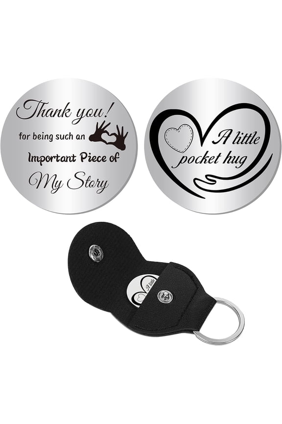 1 Set Pocket Hug Token Long Distance Social Relationship Keepsake Stainless Steel Double Sided Inspirational Gift with PU Leather Keychain for Women Men Bestie Daughter Son 1.2 x 1.2 Inch