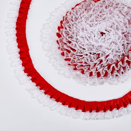 1 Set Polyester Lace Flower Trim Pleated Lace Ribbon Red 1-7/8 inch(48mm) about 5.5 yards/set
